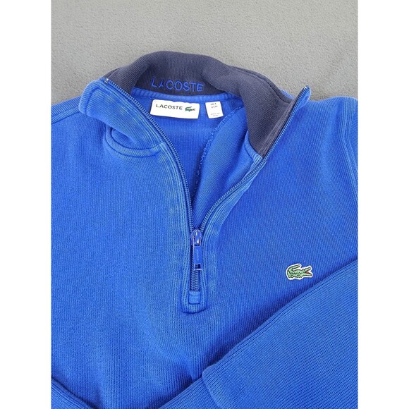 Lacoste Sweater Mens Medium Blue Half Zip Pullover Logo Cotton Casual Made Peru - Picture 3 of 12